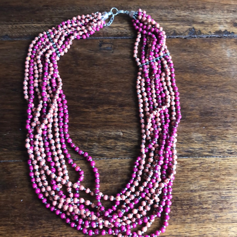 Hot pink & peach beaded necklace